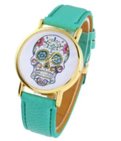 W272 Aqua Green Band Sugar Skull Collection Quartz Watch - Iris Fashion Jewelry