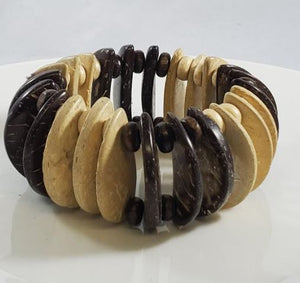 B256 Brown & Beige Wooden Disk Bead Bracelet - Iris Fashion Jewelry