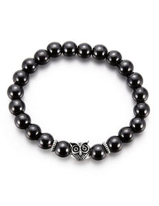 *B473 Black Owl Magnetic Beaded Bracelet - Iris Fashion Jewelry