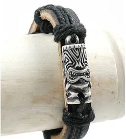 B13 Tiki Man Faux Bone Leather Bracelet - Iris Fashion Jewelry