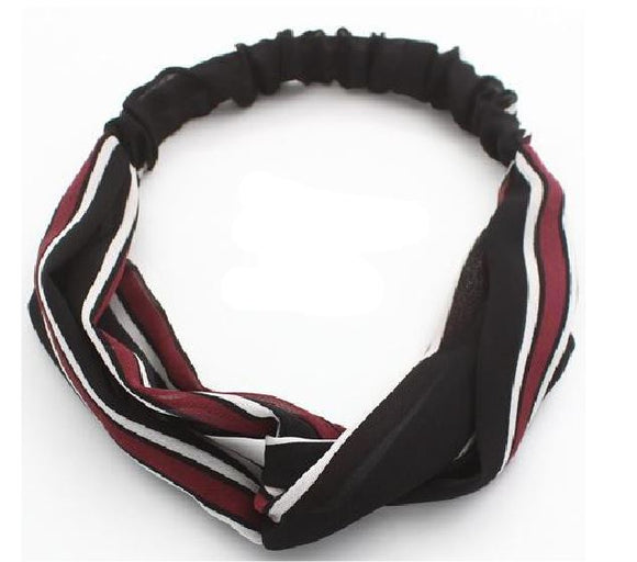 H292 Black with Burgundy Stripes Pattern Cloth Hair Band - Iris Fashion Jewelry
