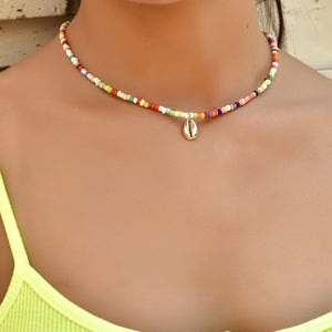 N926 Colorful Seed Bead with Shell Necklace with FREE Earrings - Iris Fashion Jewelry