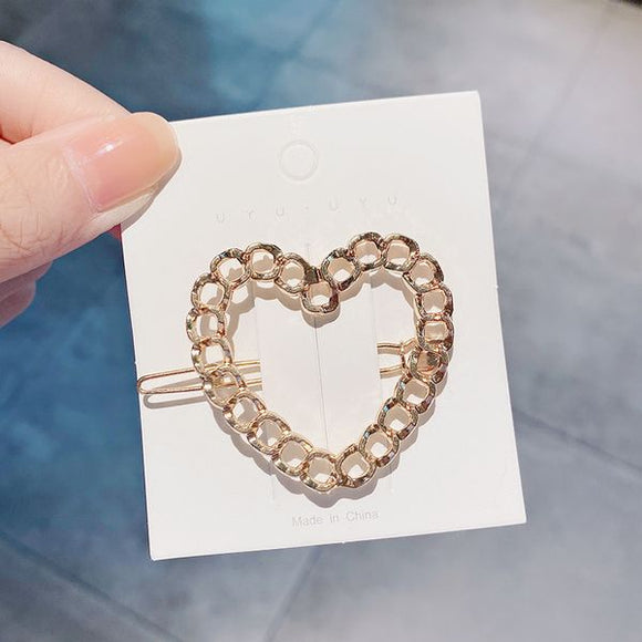 H676 Gold Chain Link Heart Hair Clip - Iris Fashion Jewelry