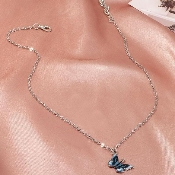 N1666 Silver Gray/Pale Blue Butterfly Necklace with FREE Earrings - Iris Fashion Jewelry