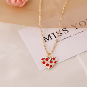 N758 Gold Red Polka Dot Heart Necklace with FREE Earrings - Iris Fashion Jewelry