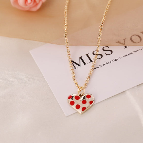N758 Gold Red Polka Dot Heart Necklace with FREE Earrings - Iris Fashion Jewelry
