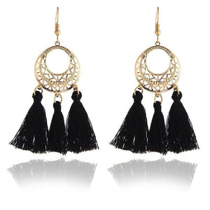 E404 Gold Black Tassel Earrings - Iris Fashion Jewelry