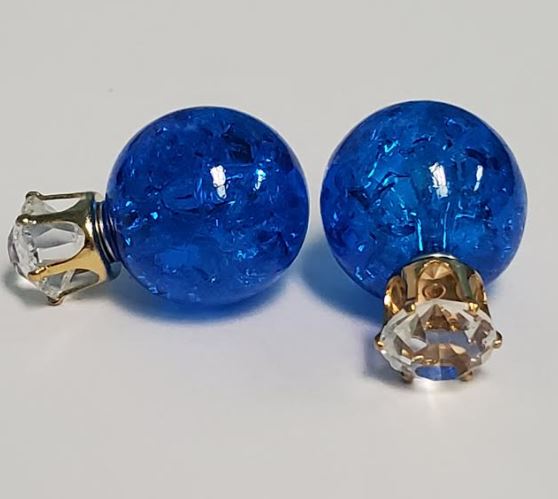 *E519 Royal Blue Ice Breaker Ball & Rhinestone Earrings - Iris Fashion Jewelry