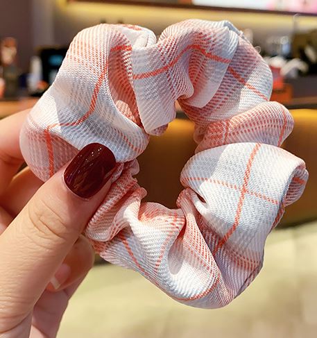 H796 Peach Plaid Hair Scrunchie - Iris Fashion Jewelry