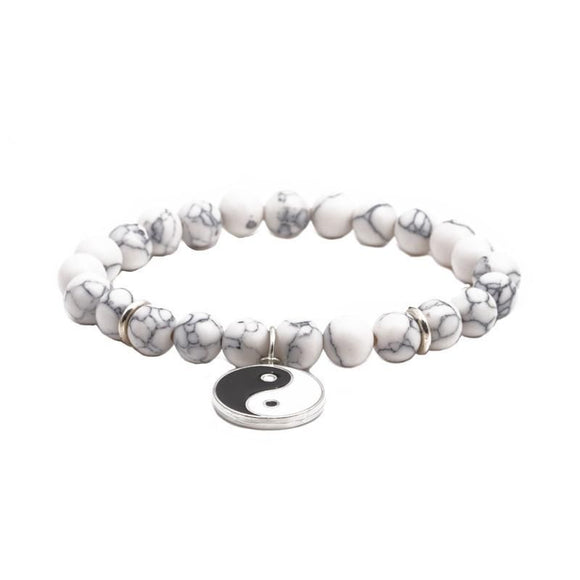 B137 White Crackle Stone Yin Yang Bead Bracelet - Iris Fashion Jewelry