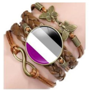 B997 Purple Gray Black Butterfly Infinity Leather Layered Bracelet - Iris Fashion Jewelry
