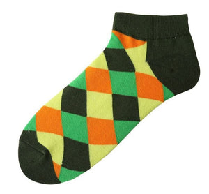 SF1037 Green Orange Yellow Squares Low Cut Socks - Iris Fashion Jewelry