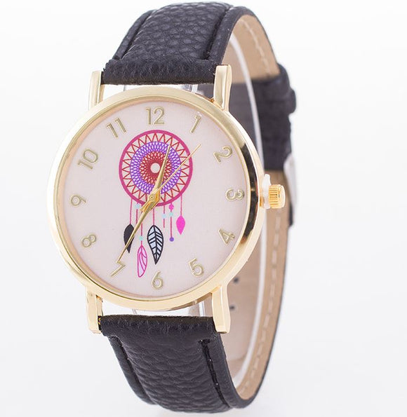 W560 Black Pink Face Dreamcatcher Collection Quartz Watch - Iris Fashion Jewelry