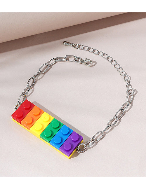 *B253 Silver Multi Color Building Blocks Bracelet - Iris Fashion Jewelry