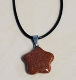 N1351 Copper Glitter Star Natural Quartz Stone on Leather Cord Necklace with FREE Earrings - Iris Fashion Jewelry