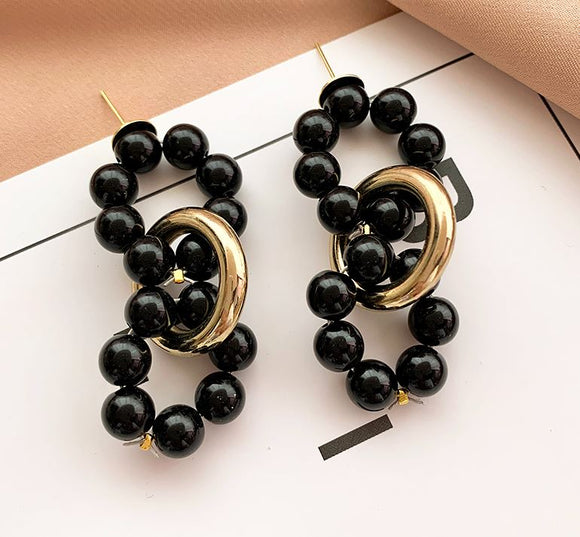 E485 Gold Black Bead Multi Circle Earrings - Iris Fashion Jewelry