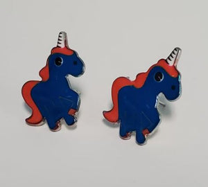 L250 Dark Blue & Orange Unicorn Earrings - Iris Fashion Jewelry