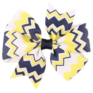 H614 Small Navy Blue & Yellow Zig Zag Pattern Bow Hair Clip - Iris Fashion Jewelry