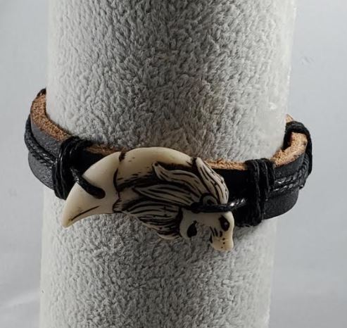 B24 Lion Tooth Faux Bone Leather Bracelet - Iris Fashion Jewelry