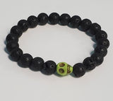 B432 Black Lava Stone Green Skull Bead Bracelet - Iris Fashion Jewelry