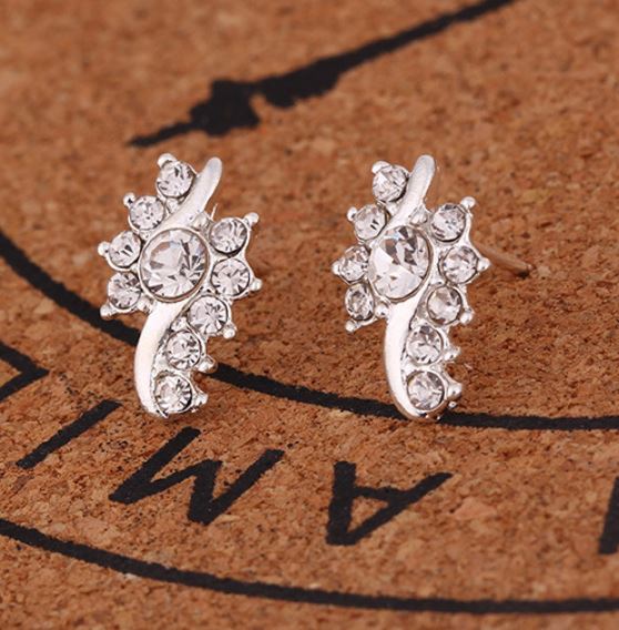 E537 Silver Rhinestone Swirl Earrings - Iris Fashion Jewelry