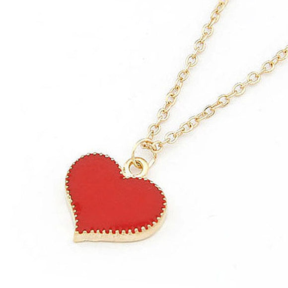 N55 Small Gold Red Baked Enamel Heart Necklace with Free Earrings - Iris Fashion Jewelry