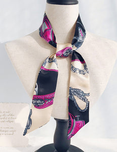 H484 Beige & Purple Design Satin Scarf - Iris Fashion Jewelry