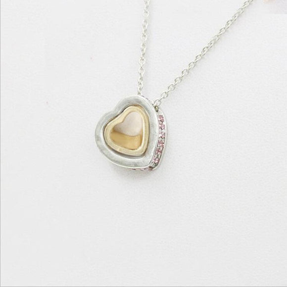 N1790 Silver & Gold Heart Light Pink Rhinestones Necklace with FREE Earrings - Iris Fashion Jewelry