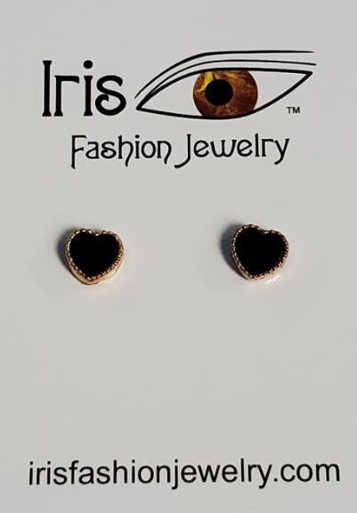 *E1104 Gold Black Heart Magnetic Earrings - Iris Fashion Jewelry