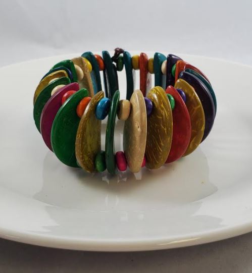 B874 Multi Color Wooden Disk Bead Bracelet - Iris Fashion Jewelry