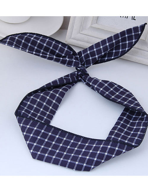 H63 Navy Blue Gingham Pattern Wire & Cloth Hair Band - Iris Fashion Jewelry