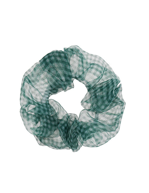 H37 Green Checkered Mesh Hair Scrunchie - Iris Fashion Jewelry