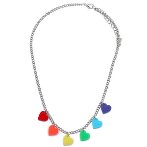 N592 Silver Multi Color Hearts Necklace with FREE Earrings - Iris Fashion Jewelry