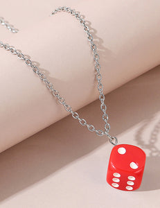 N564 Red 3D Dice Necklace With FREE Earrings - Iris Fashion Jewelry