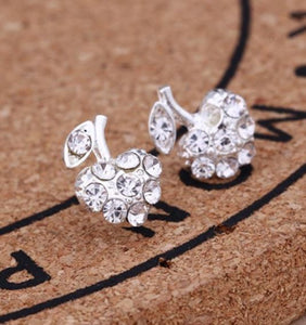*E1235 Silver Rhinestone Cherry Earrings - Iris Fashion Jewelry