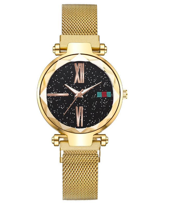 W413 Gold Midnight Mesh Roman Numeral Collection Quartz Watch - Iris Fashion Jewelry
