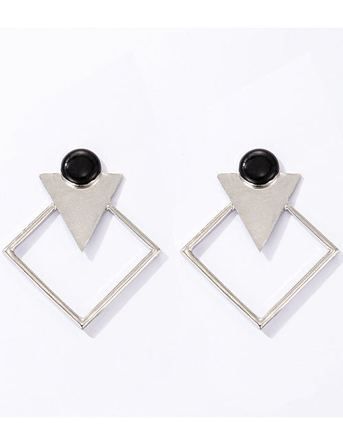 E483 Silver Black Geometric Earrings - Iris Fashion Jewelry