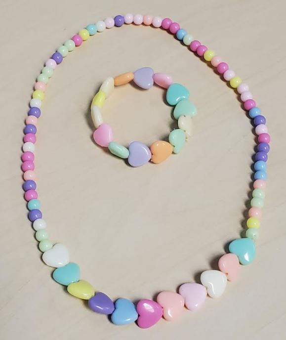 L306 Colorful Hearts Bead Necklace & Bracelet Set - Iris Fashion Jewelry