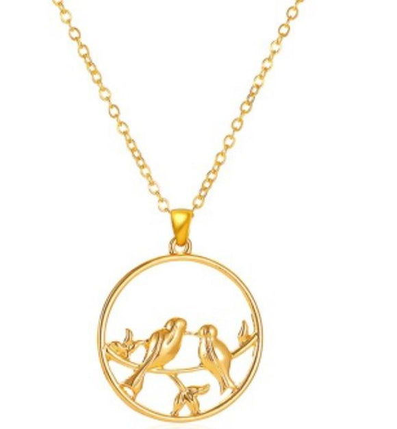 N992 Gold Round Hollow Birds Necklace With Free Earrings - Iris Fashion Jewelry