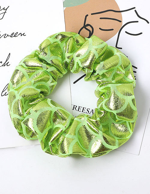 H345 Lime Green Fish Scale Design Shiny Hair Scrunchie - Iris Fashion Jewelry
