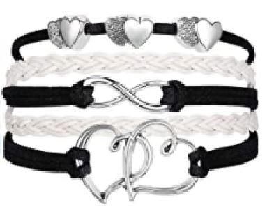 B798 Black & White Hearts Leather Layer Bracelet - Iris Fashion Jewelry