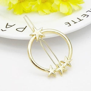 H532 Gold Circle with Stars Hair Clip - Iris Fashion Jewelry