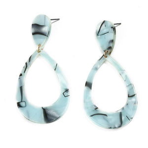 E1158 Light Blue Black Design Acrylic Teardrop Earrings - Iris Fashion Jewelry
