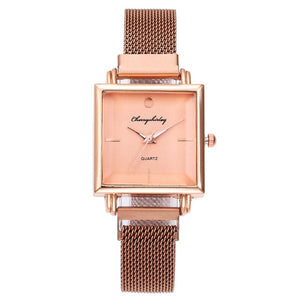 W60 Rose Gold Square Mesh Magnet Band Collection Quartz Watch - Iris Fashion Jewelry