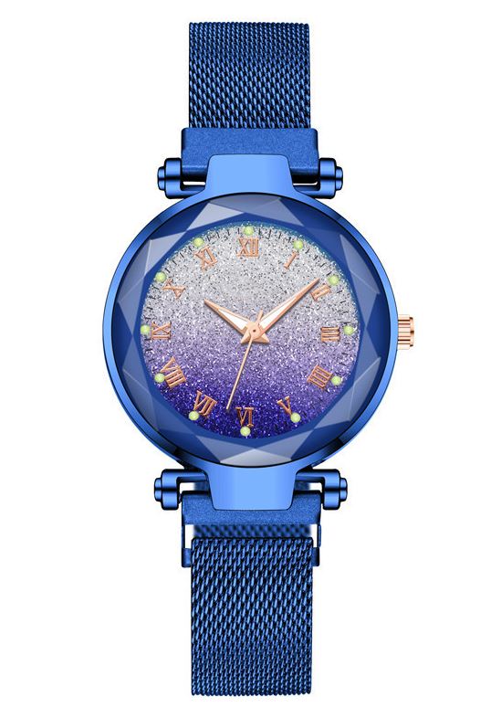 W388 Royal Blue Mesh Magnet Band Ombre Glitter Collection Quartz Watch - Iris Fashion Jewelry