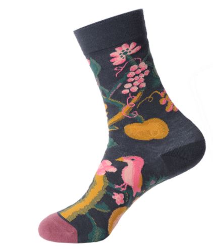 SF1176 Gray Floral Bird Squirrel Socks - Iris Fashion Jewelry