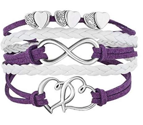 BX Purple & White Hearts Leather Layer Bracelet - Iris Fashion Jewelry