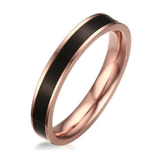 R124 Rose Gold Black Enamel Ring - Iris Fashion Jewelry