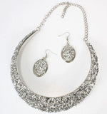 +N850 Silver Rhinestone Bib Style Necklace with FREE Earrings - Iris Fashion Jewelry