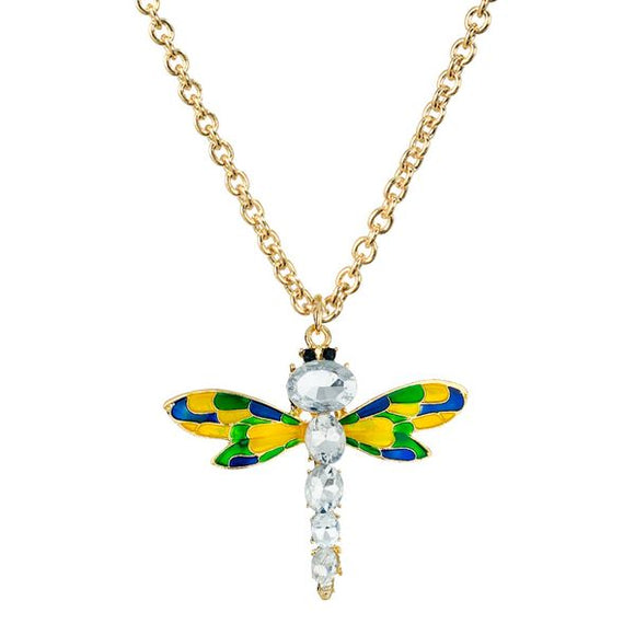 N1278 Gold Yellow Green Blue Gemstone Dragonfly Necklace FREE Earrings - Iris Fashion Jewelry